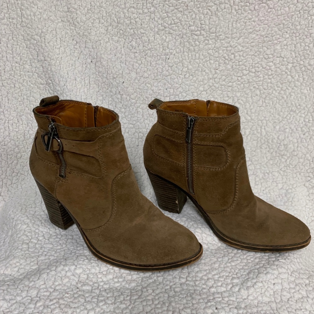 Lucky Brand Block Heel Buckle Zip Up Booties/Boot